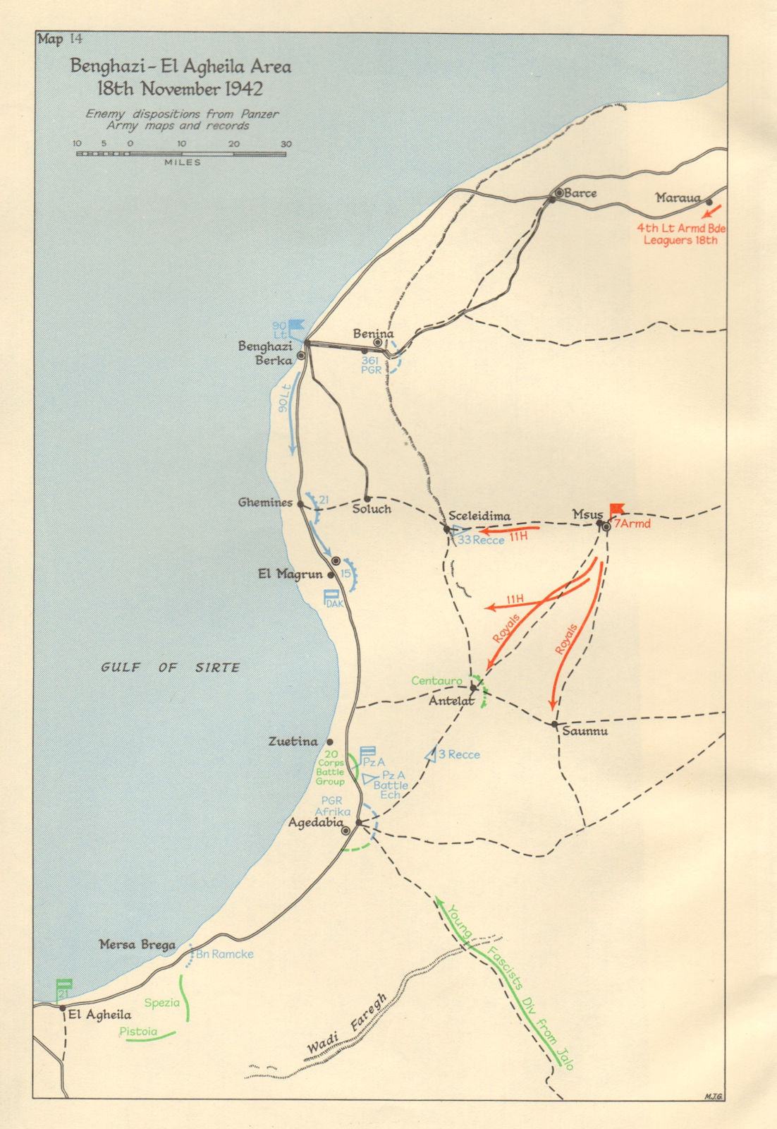 Benghazi-El Agheila area. 18 Nov 1942. Libya North Africa World War 2 1966 map
